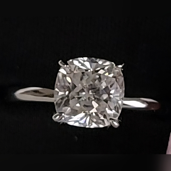 Jewelry - Cushion Cut 2ct Solitaire Moissanite 14k White Gold Vermeil Size 5.5 Ring